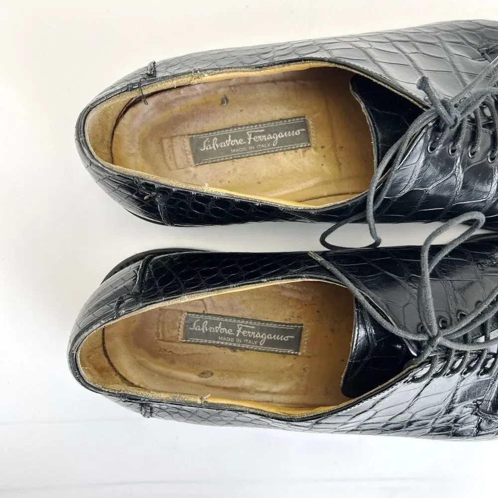 Salvatore Ferragamo CROCODILE ALLIGATOR Dress Shoes Mens Sz 13 Norwegian Split